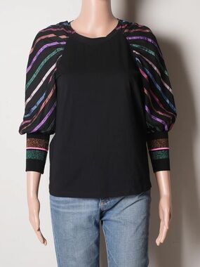 Tanya Taylor Metallic Rainbow Puff Sleeve Sz L